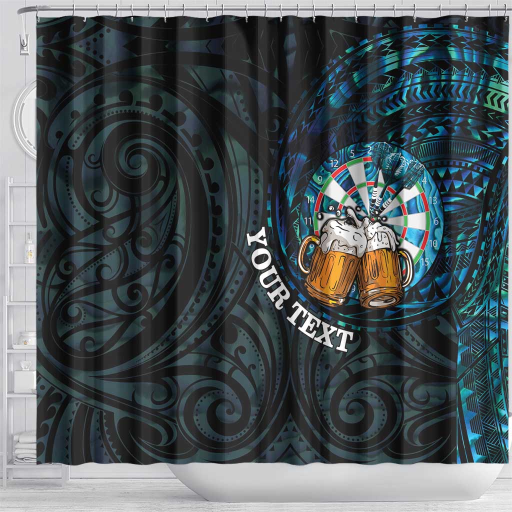 Personalized New Zealand Darts Beer Shower Curtain Paua Shell Aotearoa Maori Tattoo - Polynesian Pride