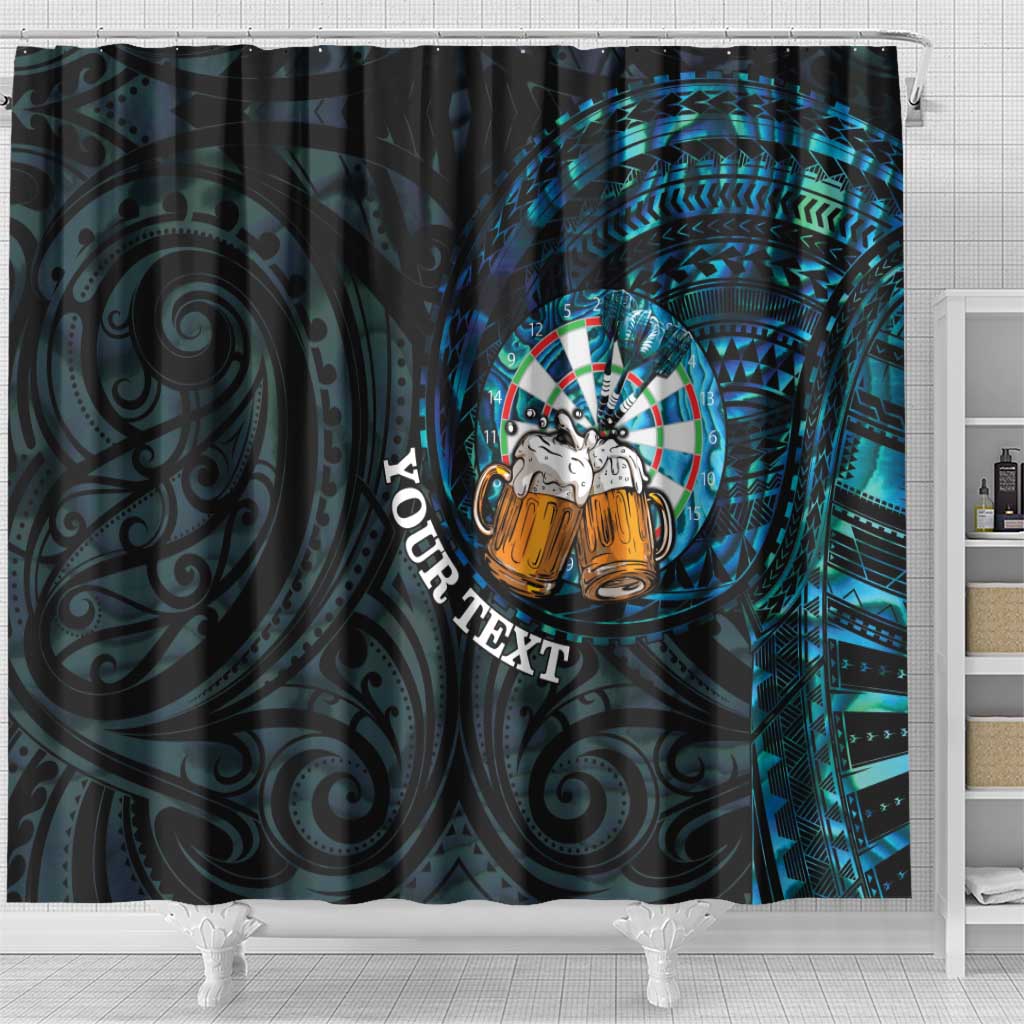 Personalized New Zealand Darts Beer Shower Curtain Paua Shell Aotearoa Maori Tattoo - Polynesian Pride