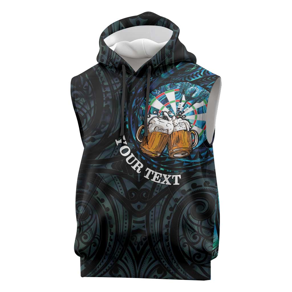 Personalized New Zealand Darts Beer Sleeveless Hoodie Paua Shell Aotearoa Maori Tattoo - Polynesian Pride