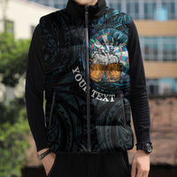 Personalized New Zealand Darts Beer Sleeveless Puffer Jacket Paua Shell Aotearoa Maori Tattoo - Polynesian Pride