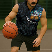 Personalized New Zealand Darts Beer Sleeveless Zip Hoodie Paua Shell Aotearoa Maori Tattoo - Polynesian Pride