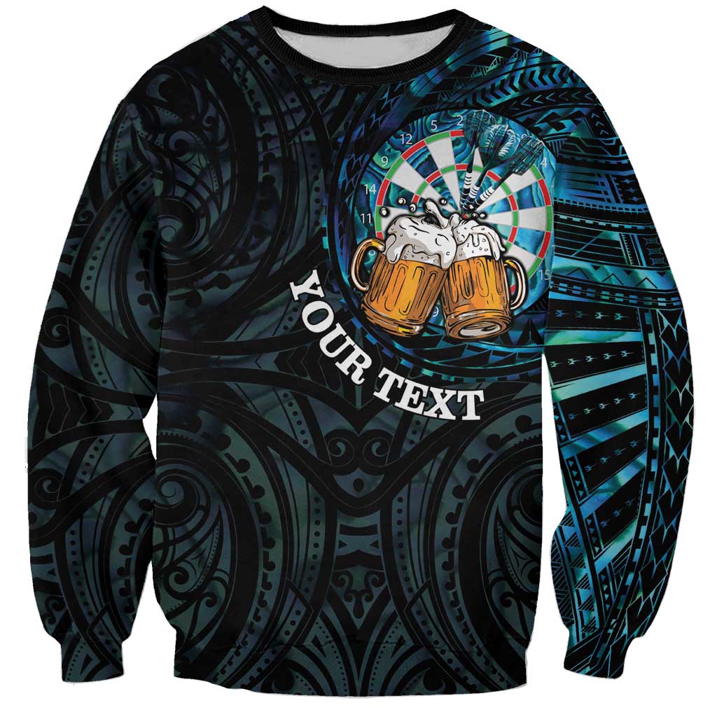 Personalized New Zealand Darts Beer Sweatshirt Paua Shell Aotearoa Maori Tattoo - Polynesian Pride