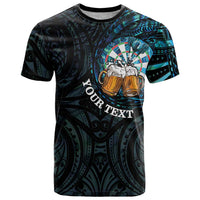 Personalized New Zealand Darts Beer T Shirt Paua Shell Aotearoa Maori Tattoo - Polynesian Pride
