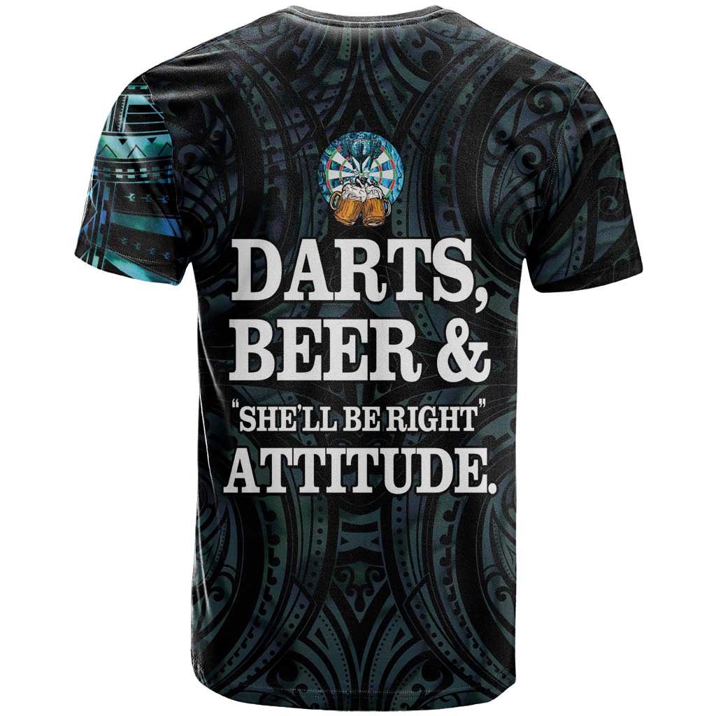 Personalized New Zealand Darts Beer T Shirt Paua Shell Aotearoa Maori Tattoo - Polynesian Pride