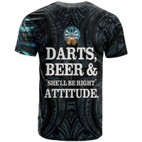 Personalized New Zealand Darts Beer T Shirt Paua Shell Aotearoa Maori Tattoo - Polynesian Pride
