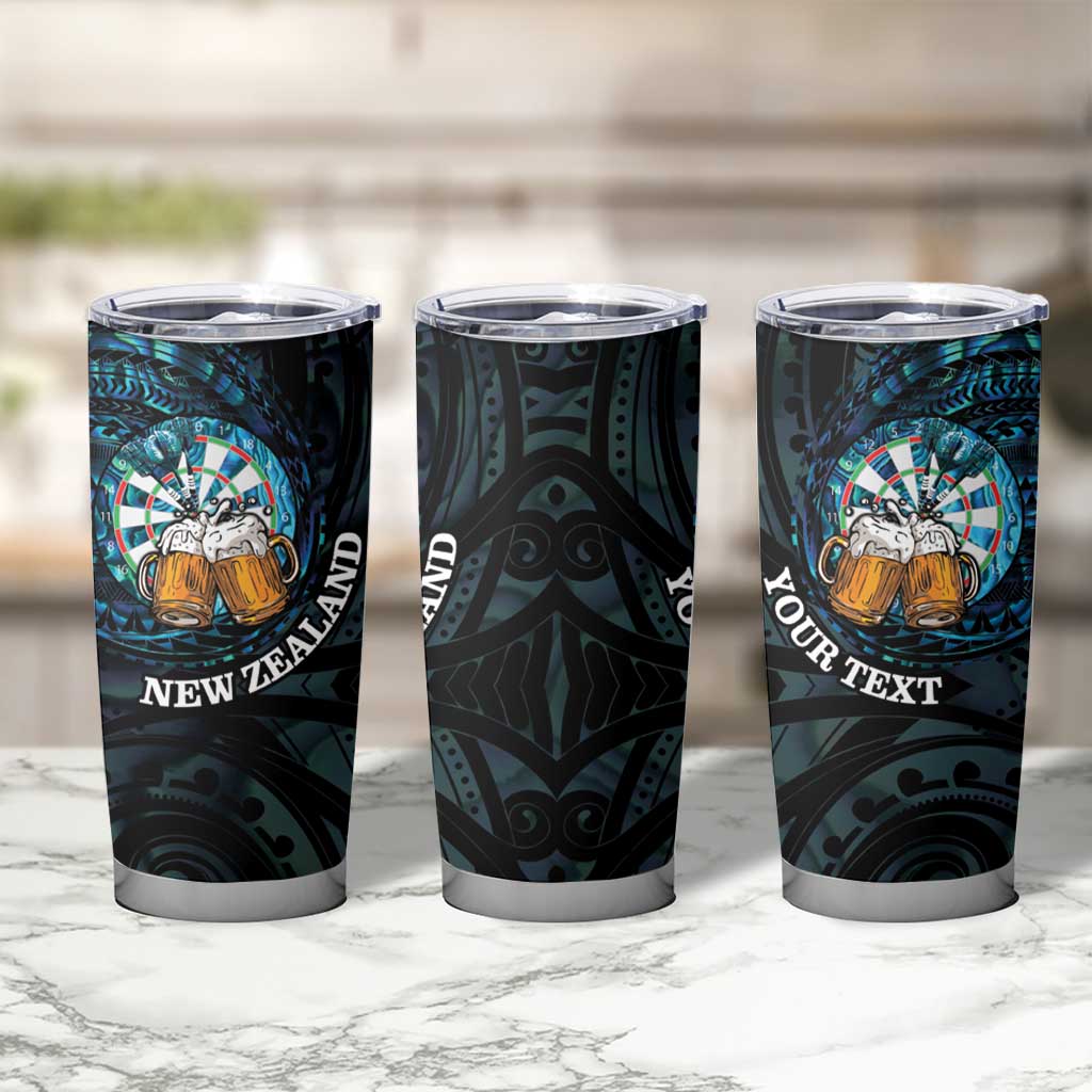 Personalized New Zealand Darts Beer Tumbler Cup Paua Shell Aotearoa Maori Tattoo - Polynesian Pride