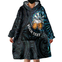 Personalized New Zealand Darts Beer Wearable Blanket Hoodie Paua Shell Aotearoa Maori Tattoo - Polynesian Pride