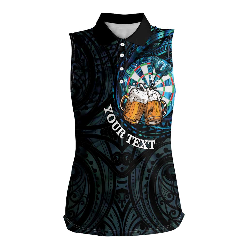 Personalized New Zealand Darts Beer Women Sleeveless Polo Shirt Paua Shell Aotearoa Maori Tattoo - Polynesian Pride