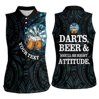 Personalized New Zealand Darts Beer Women Sleeveless Polo Shirt Paua Shell Aotearoa Maori Tattoo - Polynesian Pride