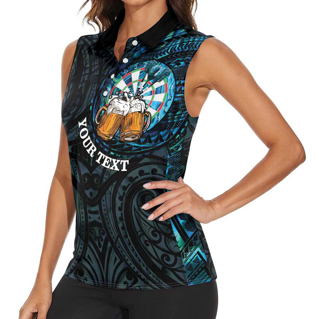 Personalized New Zealand Darts Beer Women Sleeveless Polo Shirt Paua Shell Aotearoa Maori Tattoo - Polynesian Pride
