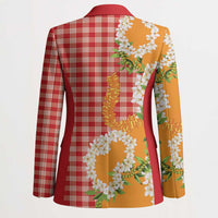 Prince Kuhio Aloha Hawaii Blazer Plumeria Ilima Lei Palaka Motifs