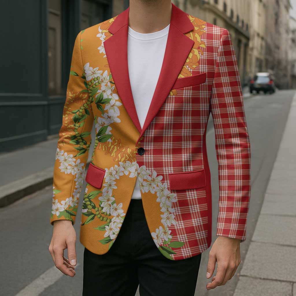 Prince Kuhio Aloha Hawaii Blazer Plumeria Ilima Lei Palaka Motifs