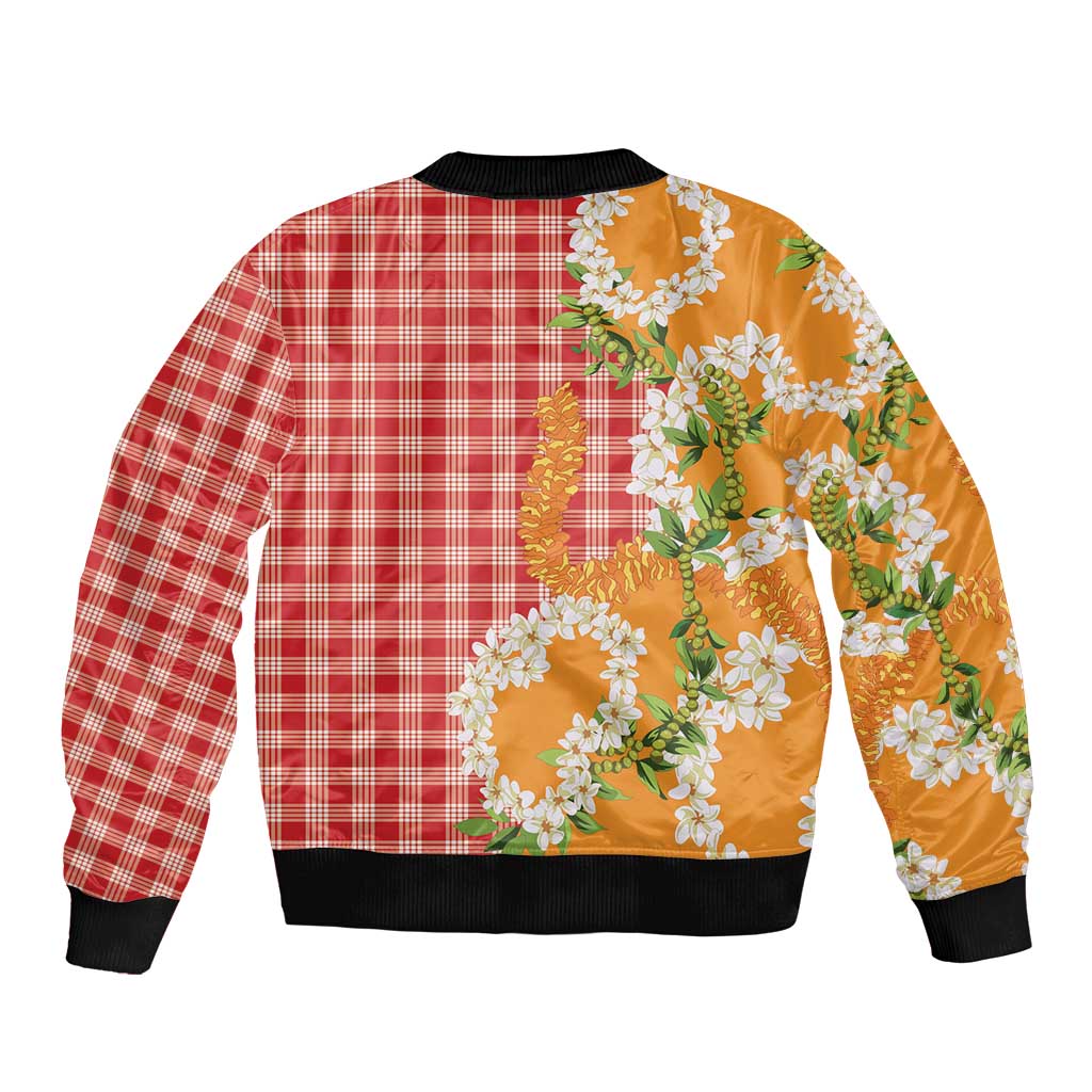 Prince Kuhio Aloha Hawaii Bomber Jacket Plumeria Ilima Lei Palaka Motifs LT14 - Polynesian Pride