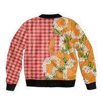Prince Kuhio Aloha Hawaii Bomber Jacket Plumeria Ilima Lei Palaka Motifs LT14 - Polynesian Pride