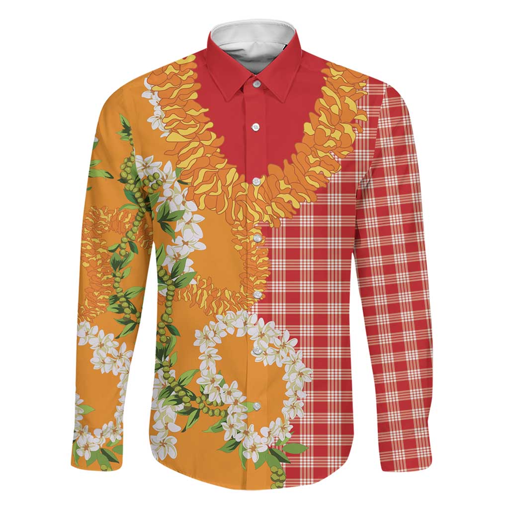Prince Kuhio Aloha Hawaii Family Matching Long Sleeve Bodycon Dress and Hawaiian Shirt Plumeria Ilima Lei Palaka Motifs LT14 Dad's Shirt - Long Sleeve Red - Polynesian Pride