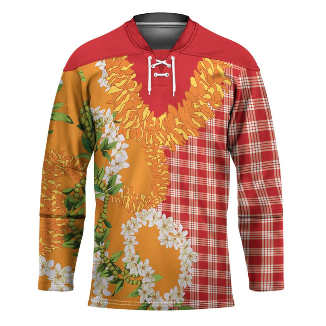 Prince Kuhio Aloha Hawaii Hockey Jersey Plumeria Ilima Lei Palaka Motifs