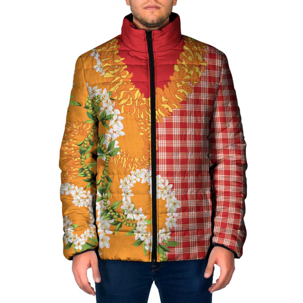 Prince Kuhio Aloha Hawaii Padded Jacket Plumeria Ilima Lei Palaka Motifs LT14 Men Red - Polynesian Pride