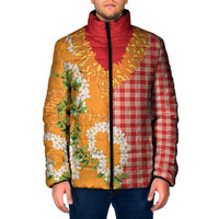Prince Kuhio Aloha Hawaii Padded Jacket Plumeria Ilima Lei Palaka Motifs LT14 Men Red - Polynesian Pride