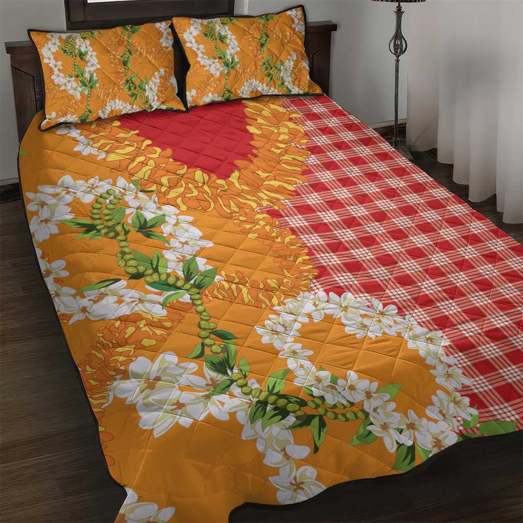 Prince Kuhio Aloha Hawaii Quilt Bed Set Plumeria Ilima Lei Palaka Motifs