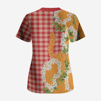 Prince Kuhio Aloha Hawaii Scrub Top Plumeria Ilima Lei Palaka Motifs LT14 - Polynesian Pride