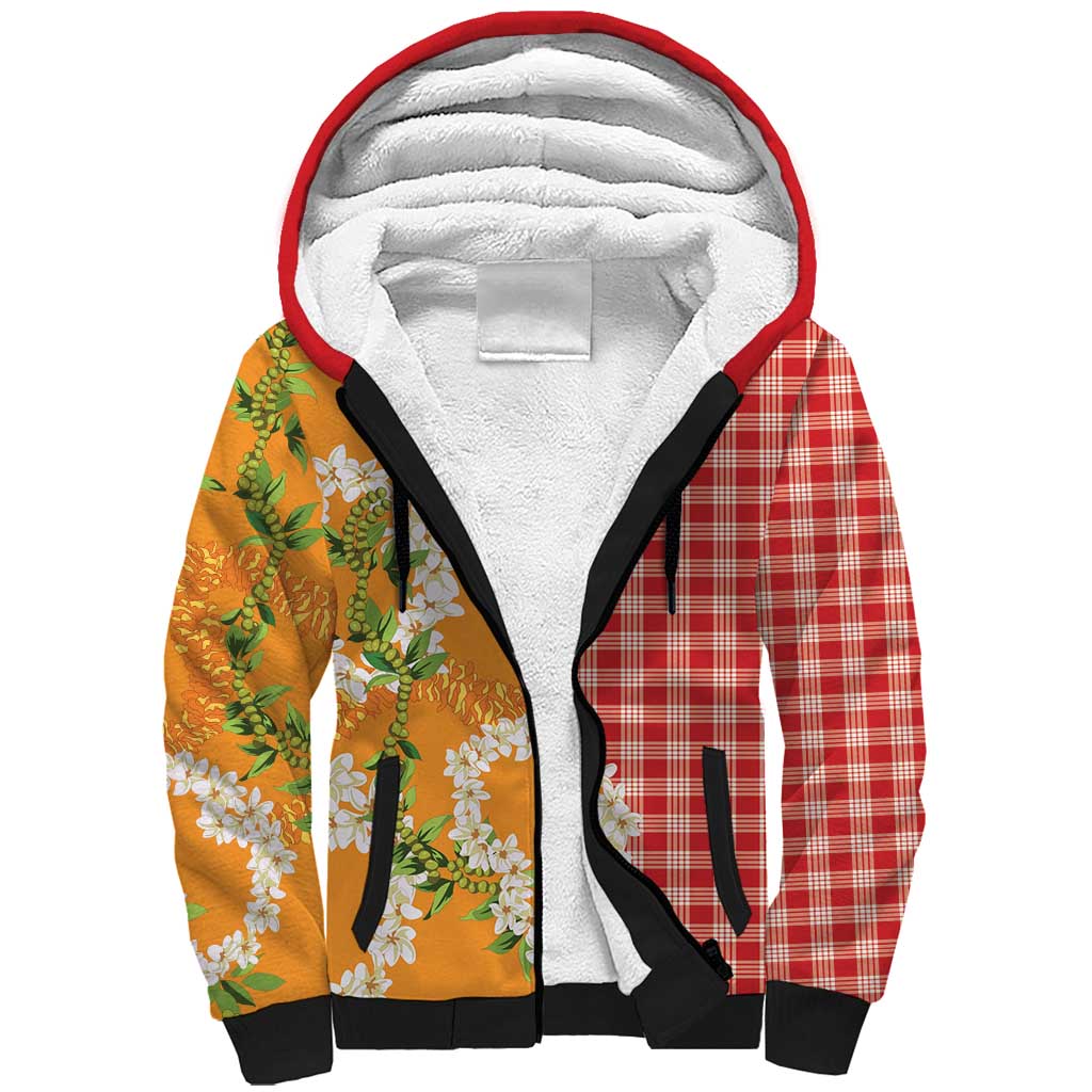 Prince Kuhio Aloha Hawaii Sherpa Hoodie Plumeria Ilima Lei Palaka Motifs