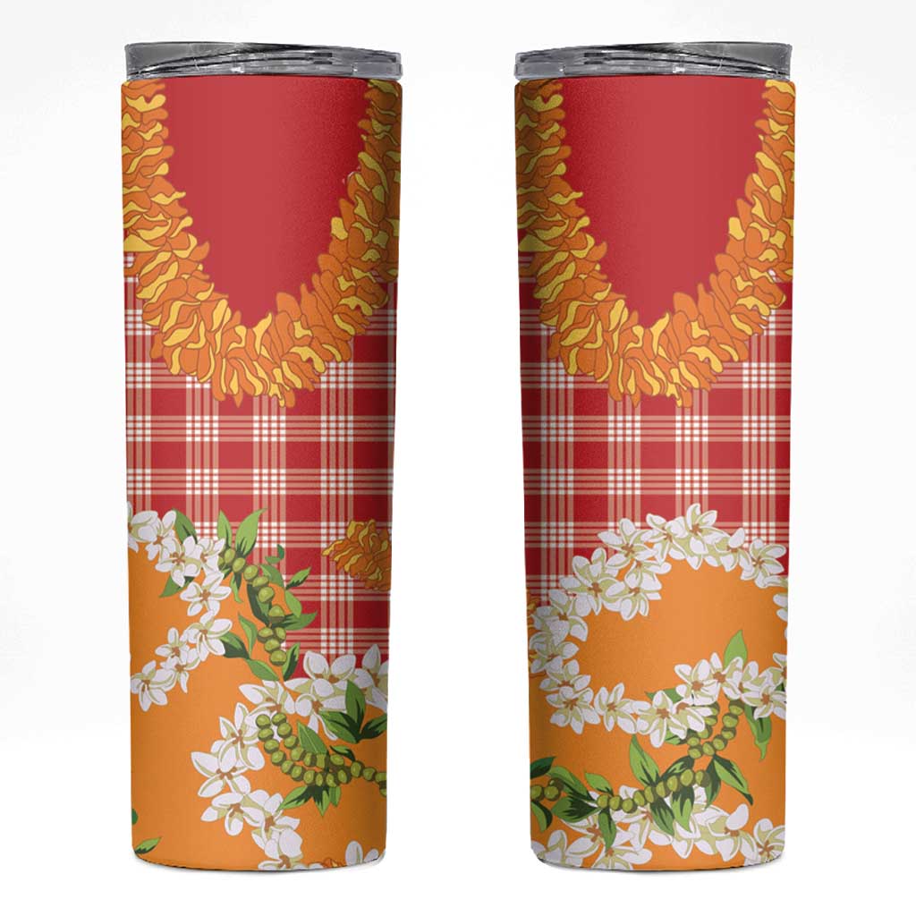 Prince Kuhio Aloha Hawaii Skinny Tumbler Plumeria Ilima Lei Palaka Motifs