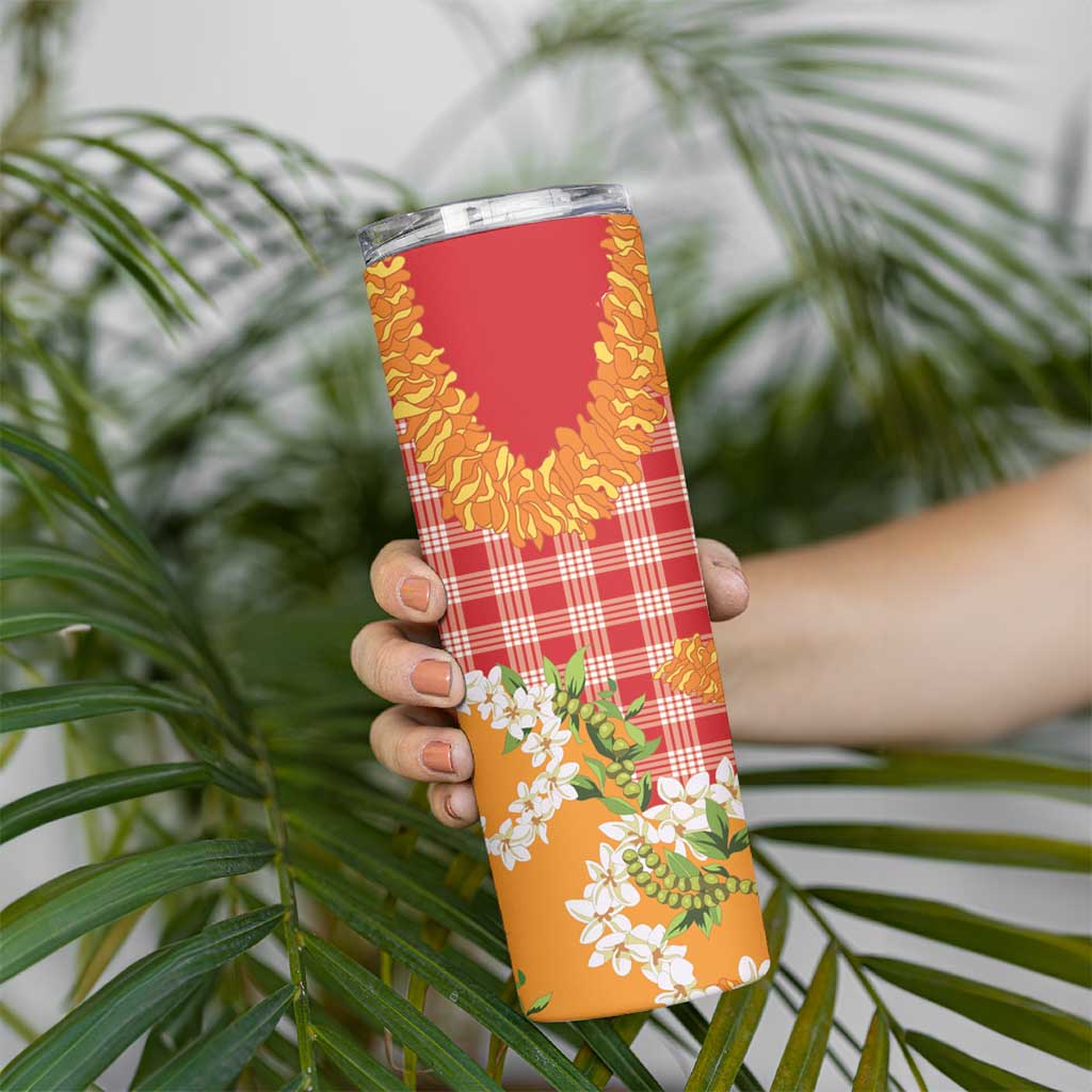 Prince Kuhio Aloha Hawaii Skinny Tumbler Plumeria Ilima Lei Palaka Motifs