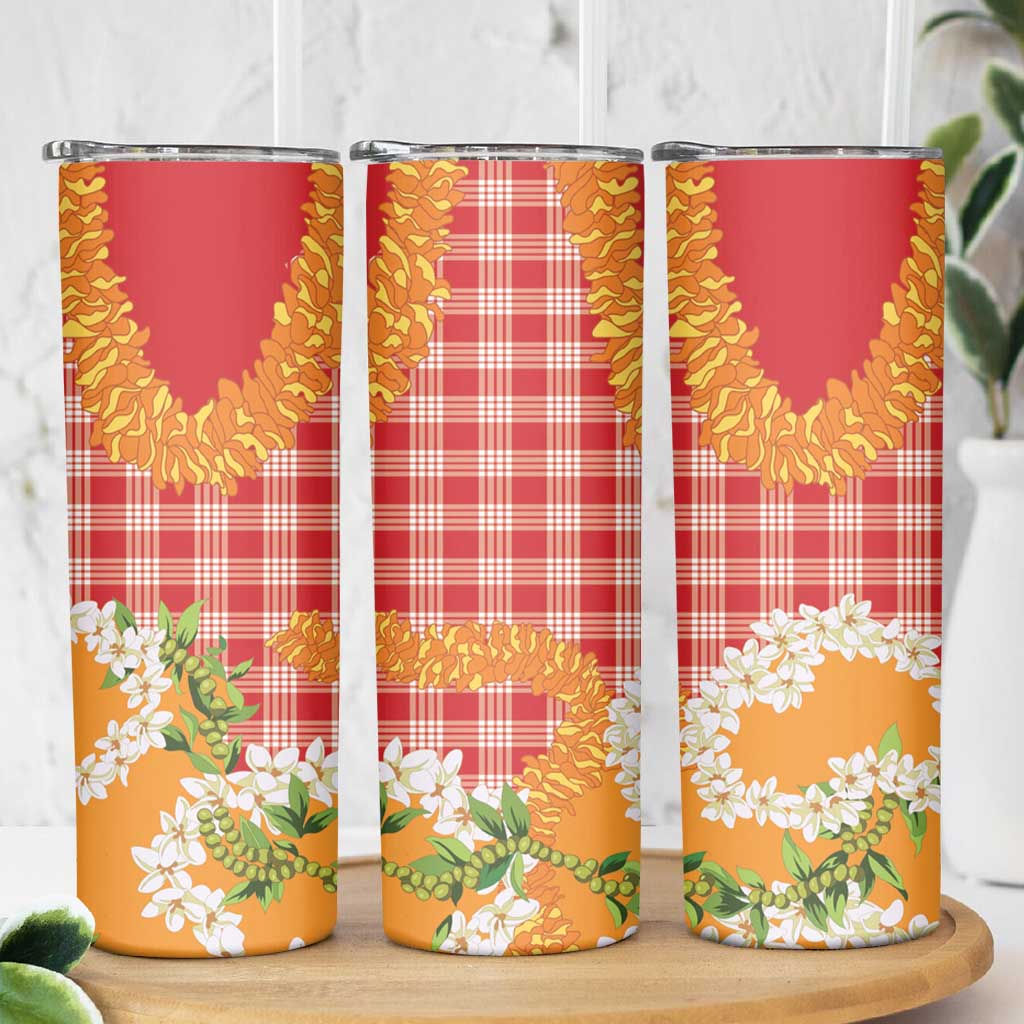 Prince Kuhio Aloha Hawaii Skinny Tumbler Plumeria Ilima Lei Palaka Motifs
