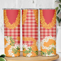 Prince Kuhio Aloha Hawaii Skinny Tumbler Plumeria Ilima Lei Palaka Motifs
