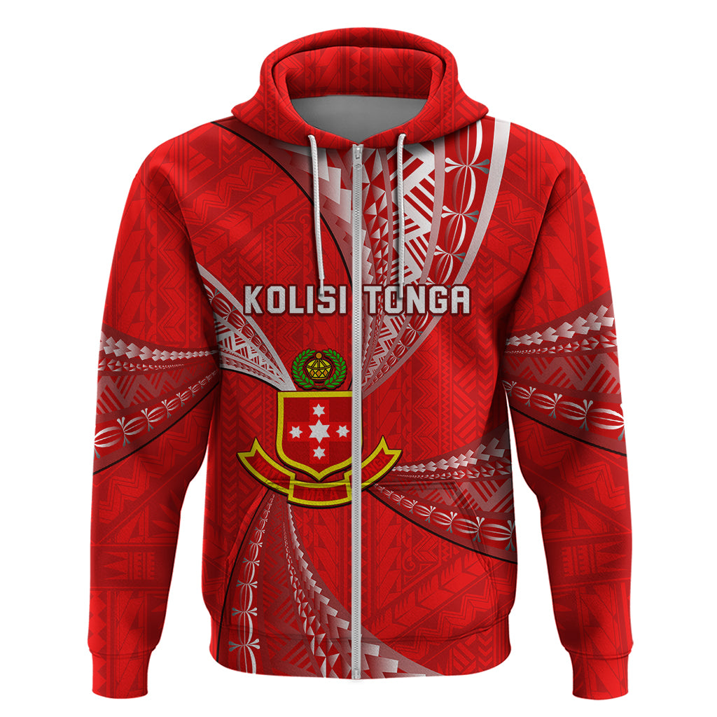 Custom Tonga College Alete Hoodie Kolisi Tonga Ngatu Pattern LT14 Zip Hoodie Red - Polynesian Pride