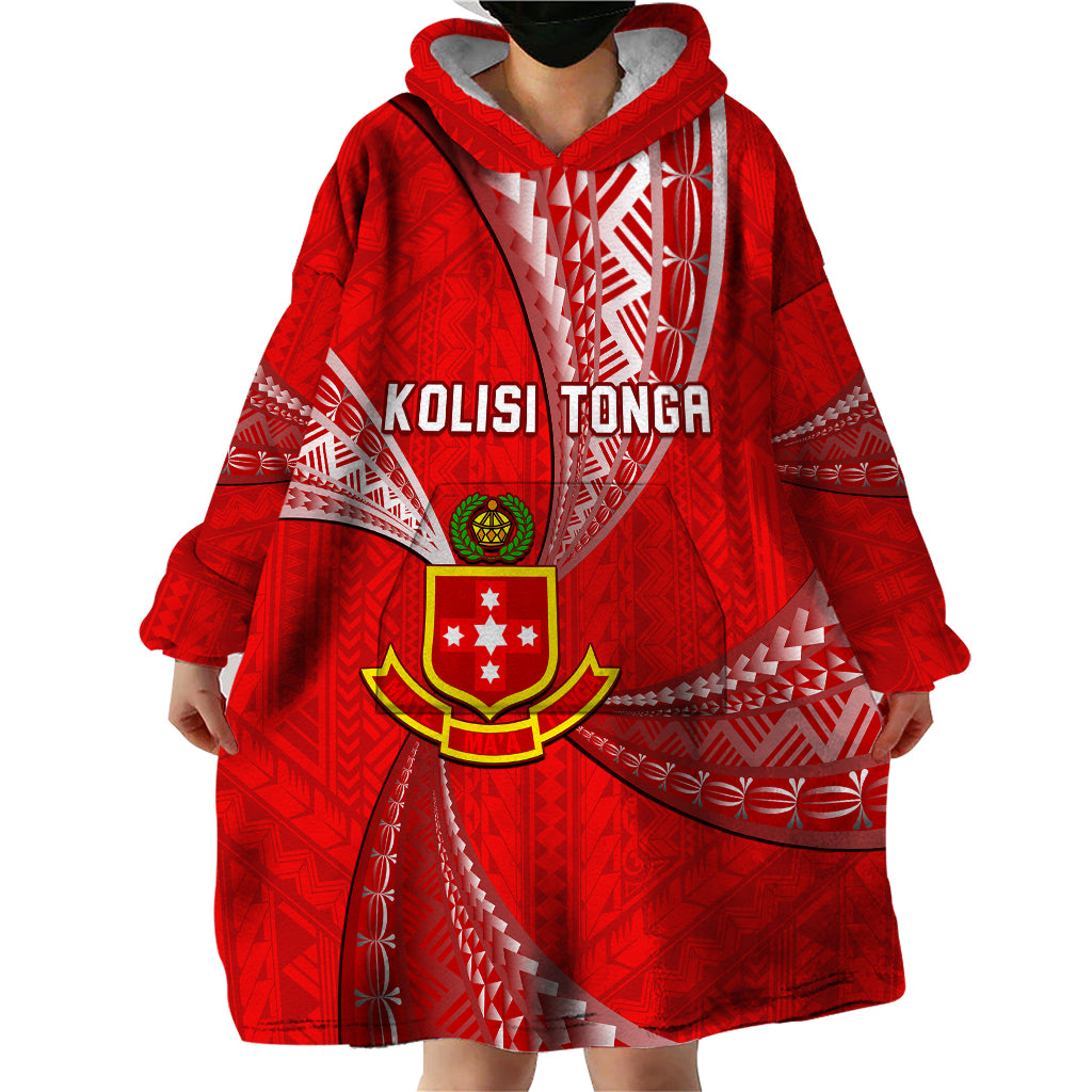 Personalised Tonga College Alete Wearable Blanket Hoodie Kolisi Tonga Ngatu Pattern LT14 - Polynesian Pride