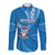 Personalised Tonga Apifoou College Long Sleeve Button Shirt Class Of Year Tongan Ngatu Pattern LT14 Unisex Blue - Polynesian Pride