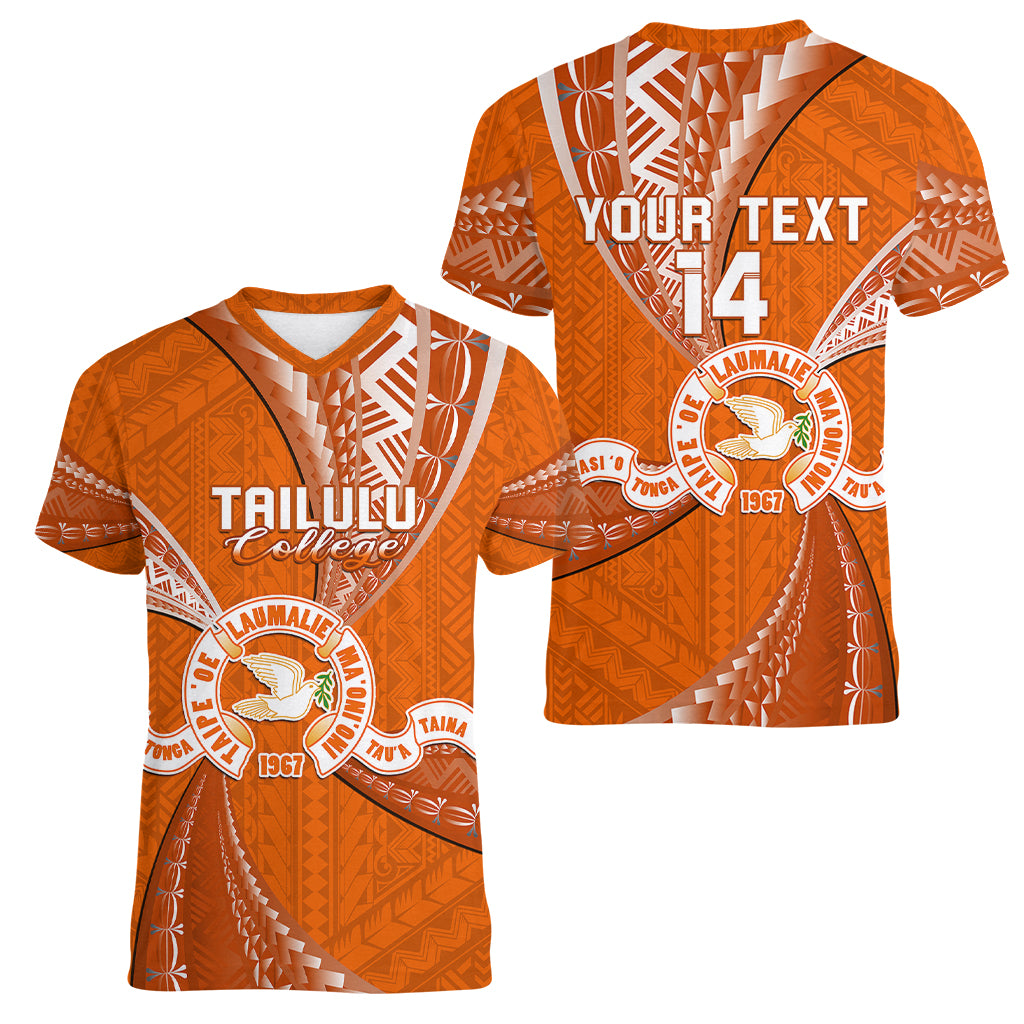 Personalised Tonga Tailulu College Women V Neck T Shirt Tongan Ngatu Pattern LT14 - Polynesian Pride