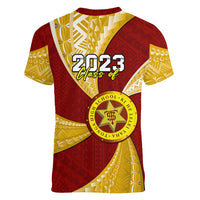 Personalised Tonga High School Women V Neck T Shirt Class Of Year Tongan Ngatu Pattern LT14 - Polynesian Pride