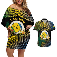 Personalised Malampa Day Couples Matching Off Shoulder Short Dress and Hawaiian Shirt Vanuatu Provinces Polynesian Pattern