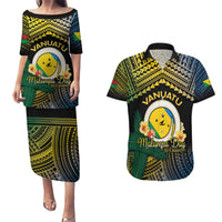 Personalised Malampa Day Couples Matching Puletasi and Hawaiian Shirt Vanuatu Provinces Polynesian Pattern