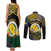 Personalised Malampa Day Couples Matching Tank Maxi Dress and Long Sleeve Button Shirt Vanuatu Provinces Polynesian Pattern