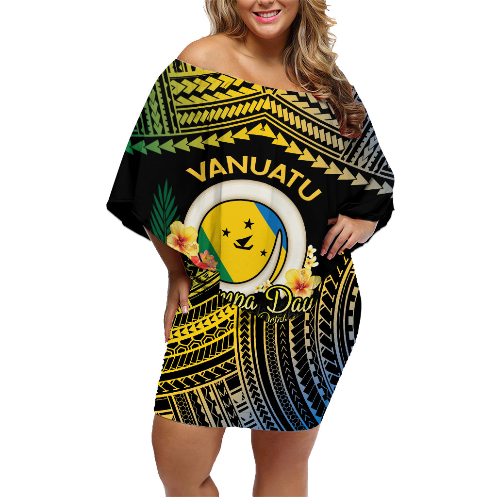 Personalised Malampa Day Family Matching Off Shoulder Short Dress and Hawaiian Shirt Vanuatu Provinces Polynesian Pattern
