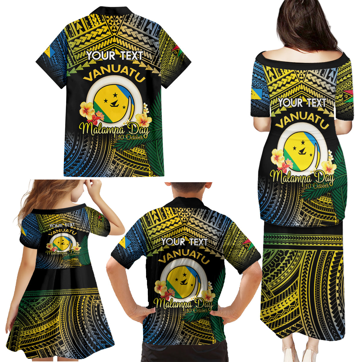 Personalised Malampa Day Family Matching Puletasi and Hawaiian Shirt Vanuatu Provinces Polynesian Pattern