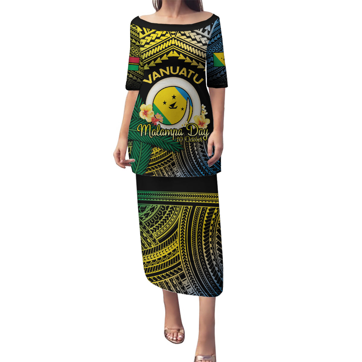 Personalised Malampa Day Family Matching Puletasi and Hawaiian Shirt Vanuatu Provinces Polynesian Pattern