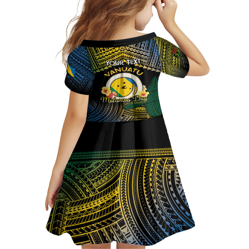 Personalised Malampa Day Kid Short Sleeve Dress Vanuatu Provinces Polynesian Pattern