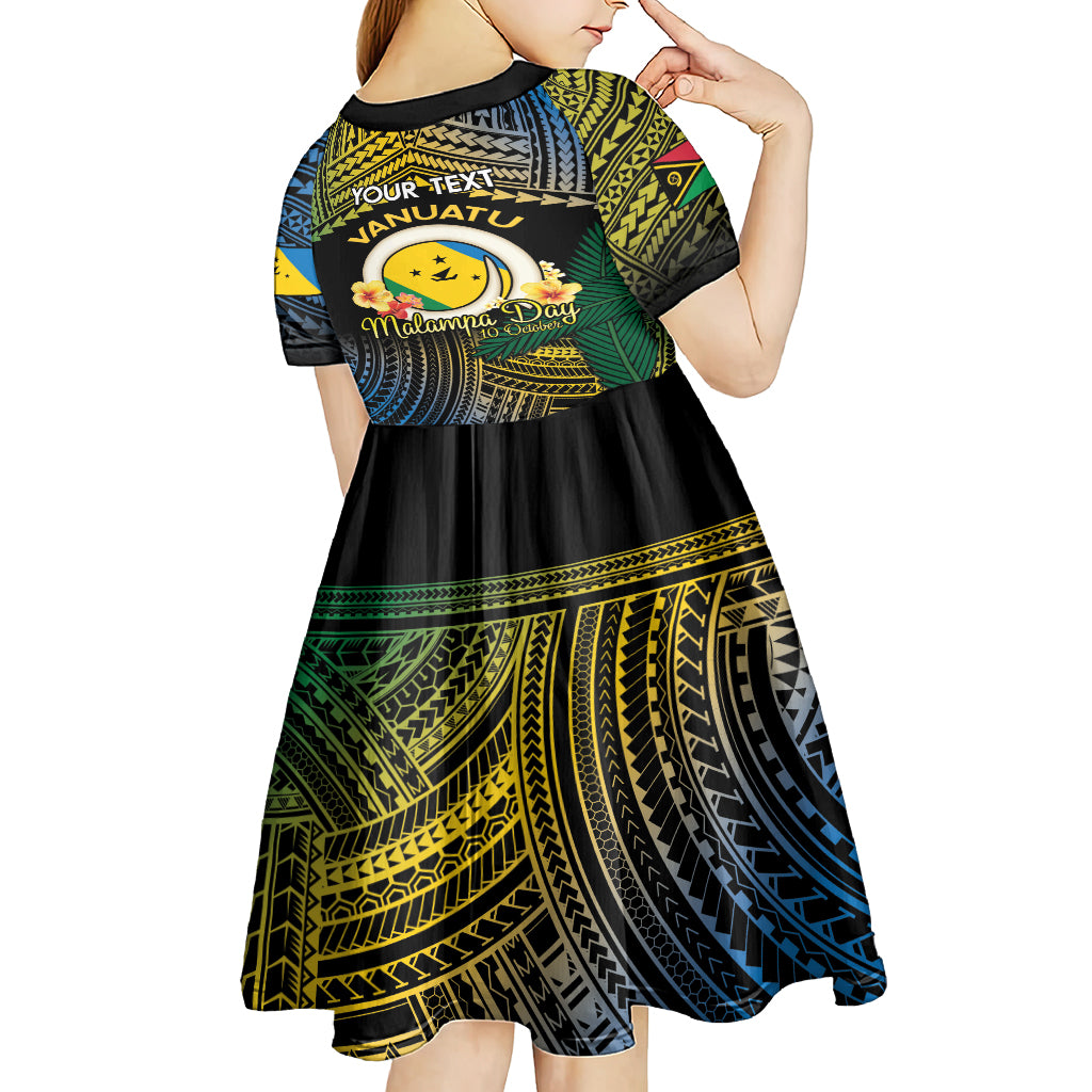 Personalised Malampa Day Kid Short Sleeve Dress Vanuatu Provinces Polynesian Pattern