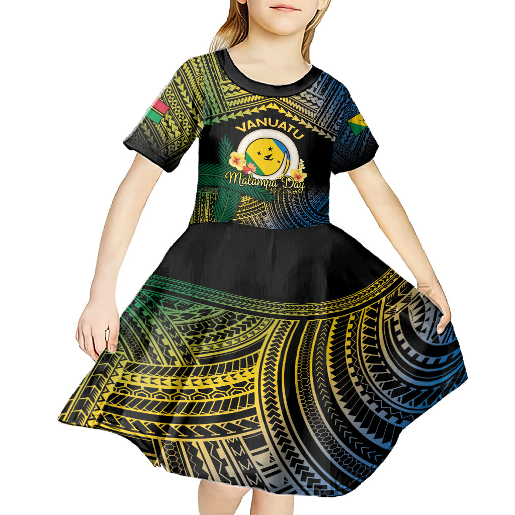 Personalised Malampa Day Kid Short Sleeve Dress Vanuatu Provinces Polynesian Pattern