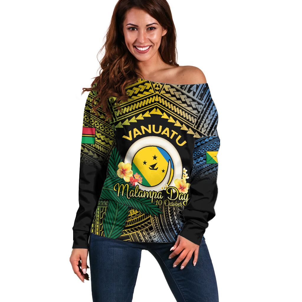 Personalised Malampa Day Off Shoulder Sweater Vanuatu Provinces Polynesian Pattern