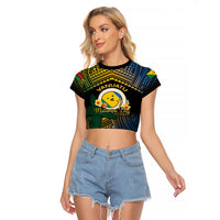 Personalised Malampa Day Raglan Cropped T Shirt Vanuatu Provinces Polynesian Pattern