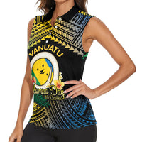 Personalised Malampa Day Women Sleeveless Polo Shirt Vanuatu Provinces Polynesian Pattern