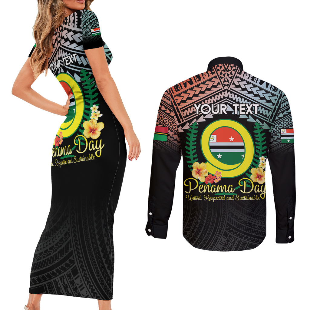 Personalised Penama Day Couples Matching Short Sleeve Bodycon Dress and Long Sleeve Button Shirt Vanuatu Provinces Polynesian Pattern
