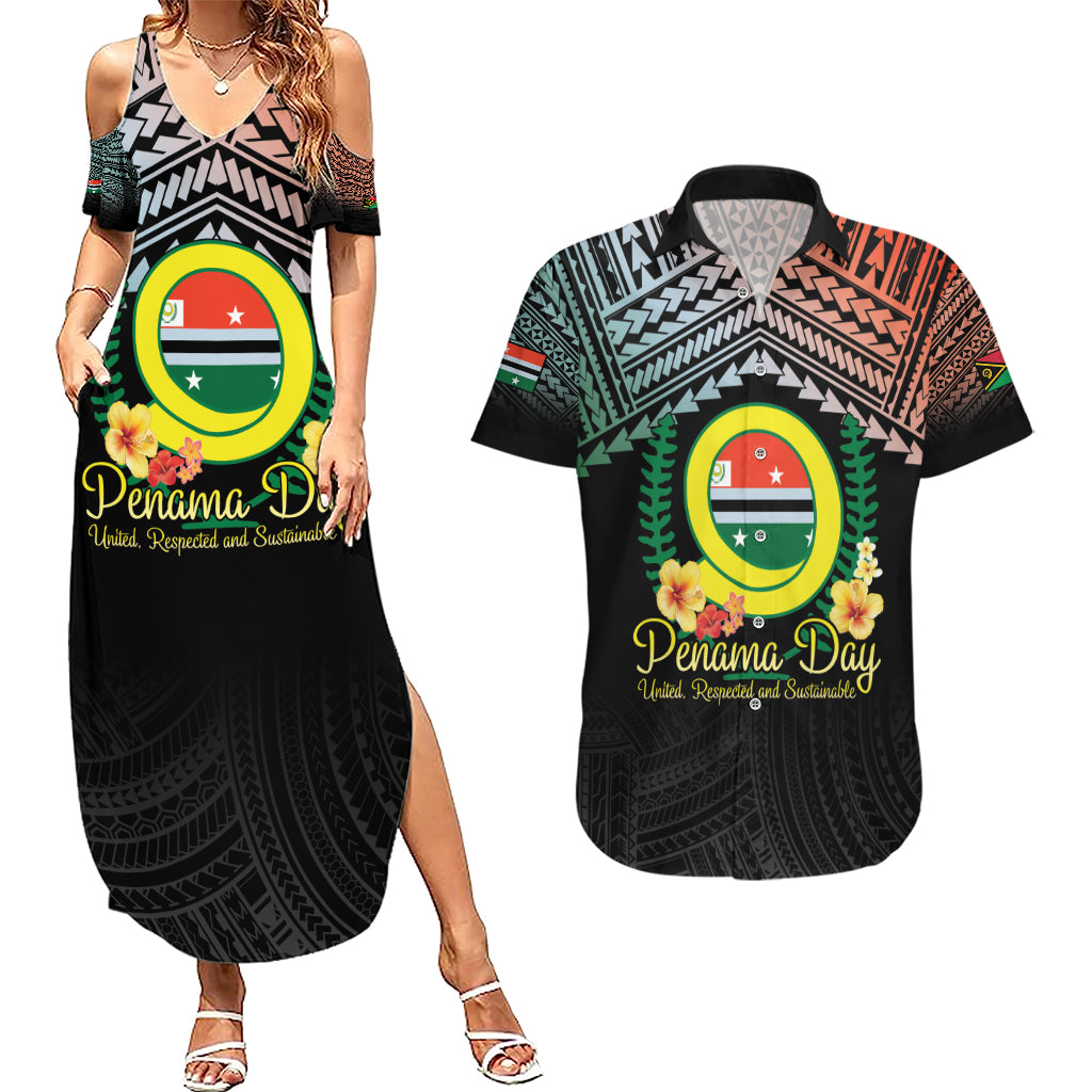 Personalised Penama Day Couples Matching Summer Maxi Dress and Hawaiian Shirt Vanuatu Provinces Polynesian Pattern