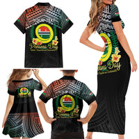 Personalised Penama Day Family Matching Short Sleeve Bodycon Dress and Hawaiian Shirt Vanuatu Provinces Polynesian Pattern