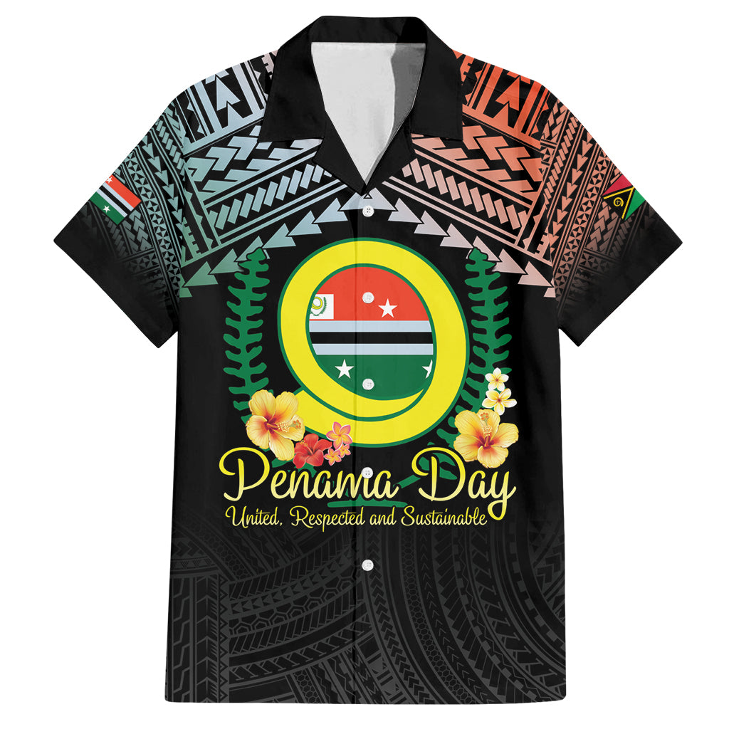 Personalised Penama Day Family Matching Tank Maxi Dress and Hawaiian Shirt Vanuatu Provinces Polynesian Pattern LT14 Dad's Shirt - Short Sleeve Black - Polynesian Pride